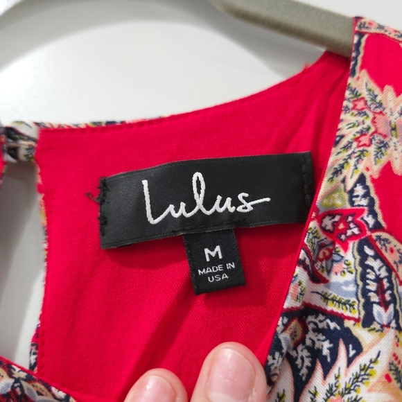 LULUS Design Major Red Print Sleeveless Swing Mini Dress, Moroccan Print, Size M - Picture 4 of 14